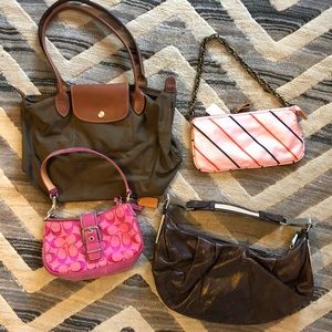 4 purses! Coach, Longchamp, CK and J Crew